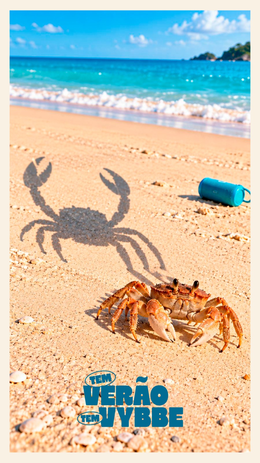 Caranguejo na areia, com a sombra levantando as pinças